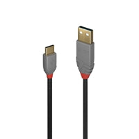 LINDY 36888 3m USB 2.0 Type A to C cable, black with grey and red connectors. LINDY 36888 3m USB 2.0 Type A to C cable, black with grey and red connectors.